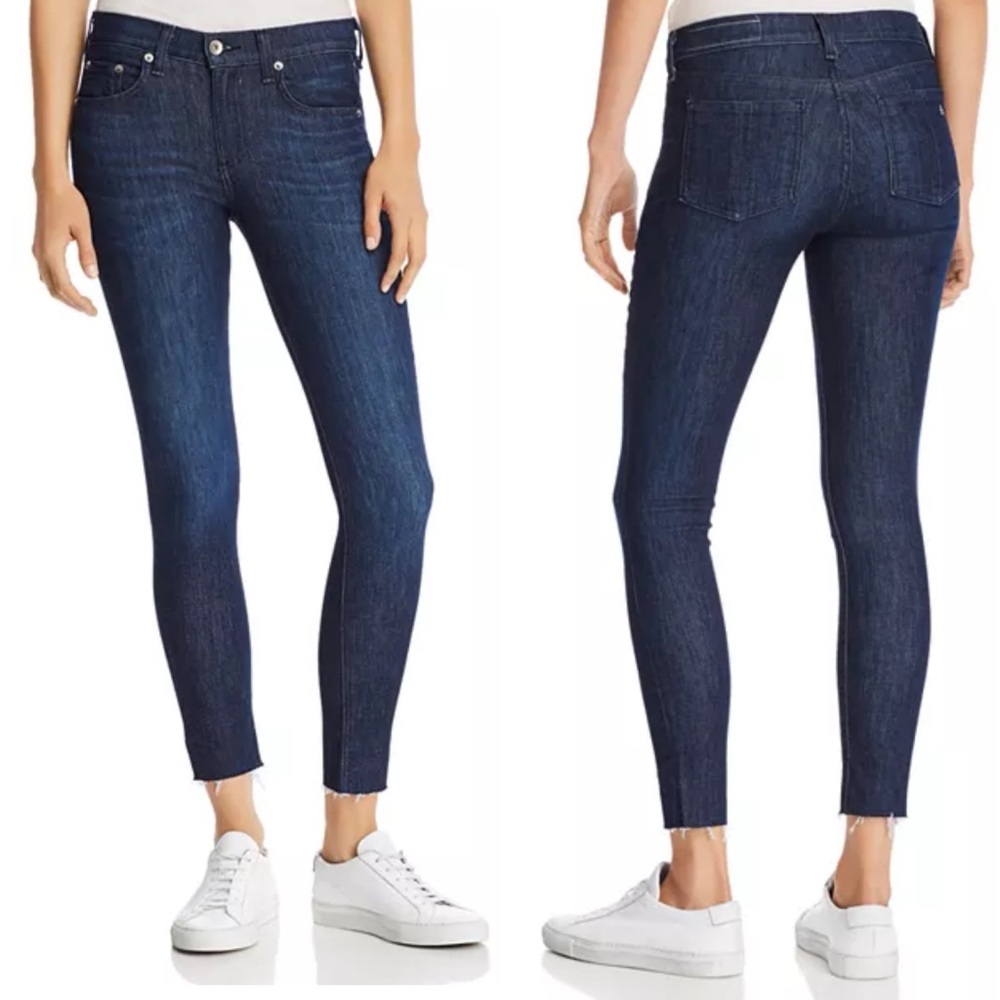 rag & bone Raw-Edge Ankle Skinny Jeans in Tonal River size 27